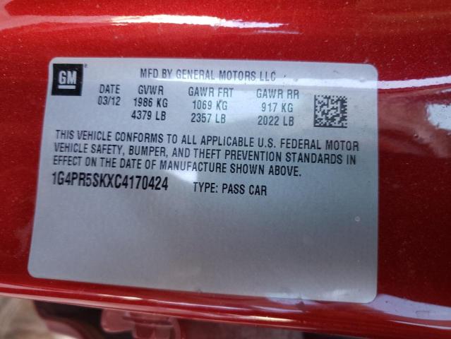 1G4PR5SKXC4170424 - 2012 BUICK VERANO CONVENIENCE RED photo 12