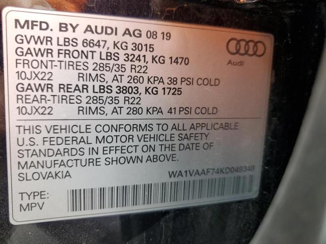 WA1VAAF74KD049348 - 2019 AUDI Q7 PRESTIGE BLACK photo 14