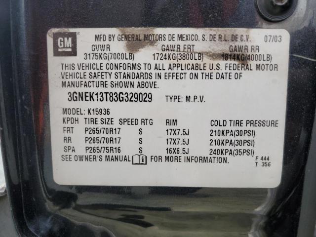 3GNEK13T83G329029 - 2003 CHEVROLET AVALANCHE K1500 CHARCOAL photo 12