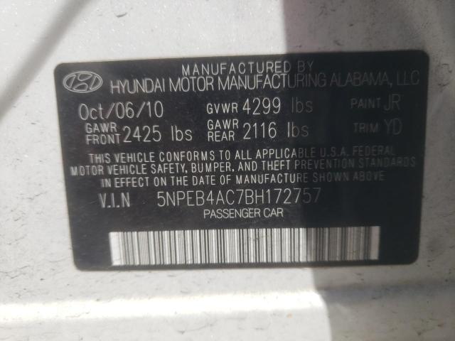 5NPEB4AC7BH172757 - 2011 HYUNDAI SONATA GLS WHITE photo 12