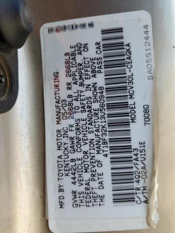 4T1BF32K13U560948 - 2003 TOYOTA CAMRY LE GOLD photo 12