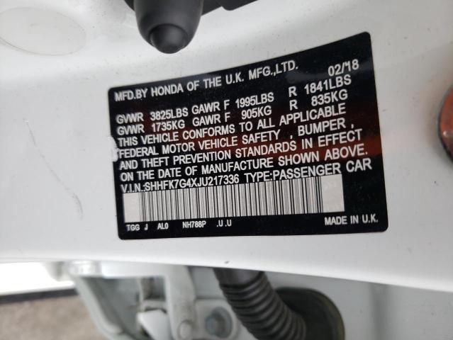 SHHFK7G4XJU217336 - 2018 HONDA CIVIC SPORT 白色 照片 12