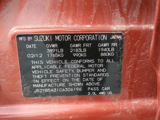 JS2YB5A31C6306196 - 2012 SUZUKI SX4 ORANGE photo 13