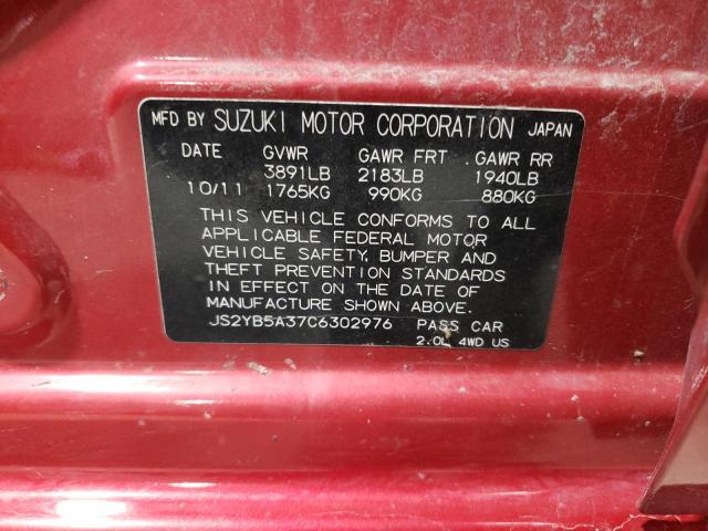 JS2YB5A37C6302976 - 2012 SUZUKI SX4 RED photo 12