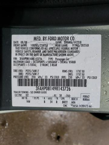 3FAHP08149R143726 - 2009 FORD FUSION SEL GREEN photo 12