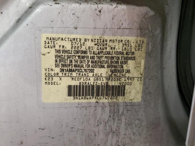 3N1AB6APXCL767202 - 2012 NISSAN SENTRA 2.0 SILVER photo 12