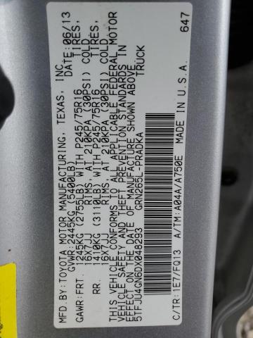 5TFJU4GN6DX048293 - 2013 TOYOTA TACOMA DOUBLE CAB PRERUNNER SILVER photo 12