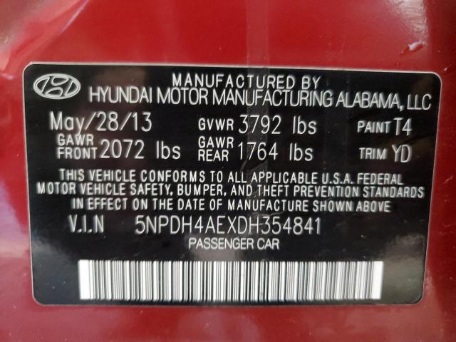 5NPDH4AEXDH354841 - 2013 HYUNDAI ELANTRA GLS RED photo 12