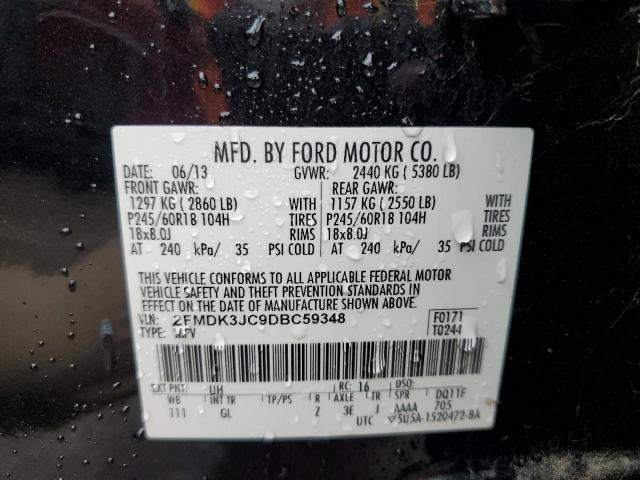 2FMDK3JC9DBC59348 - 2013 FORD EDGE SEL BLACK photo 12