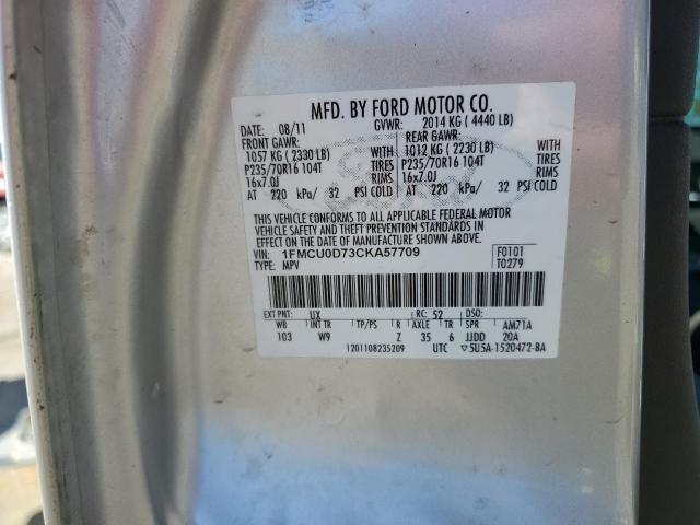 1FMCU0D73CKA57709 - 2012 FORD ESCAPE XLT SILVER photo 12