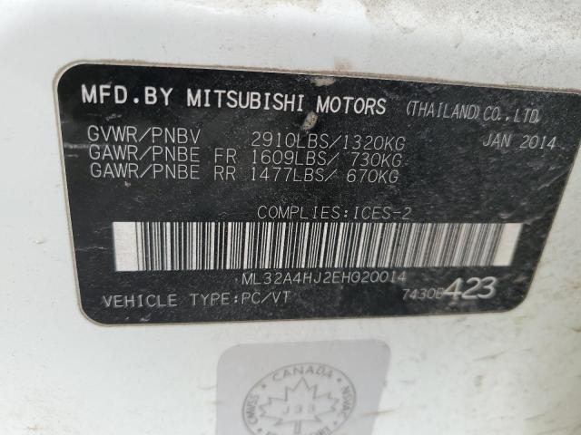 ML32A4HJ2EH020014 - 2014 MITSUBISHI MIRAGE ES WHITE photo 13