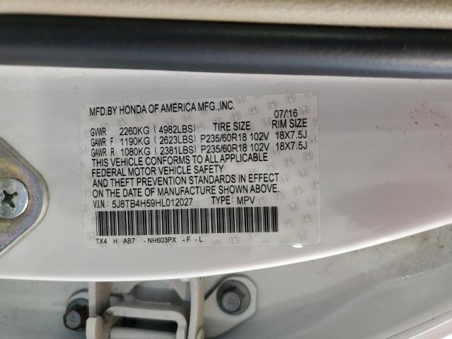 5J8TB4H59HL012027 - 2017 ACURA RDX TECHNOLOGY WHITE photo 13