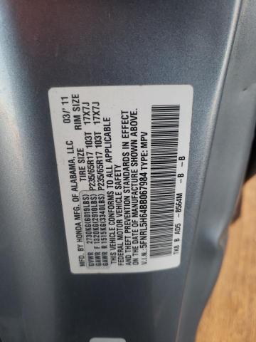 5FNRL5H64BB067984 - 2011 HONDA ODYSSEY EXL SILVER photo 14