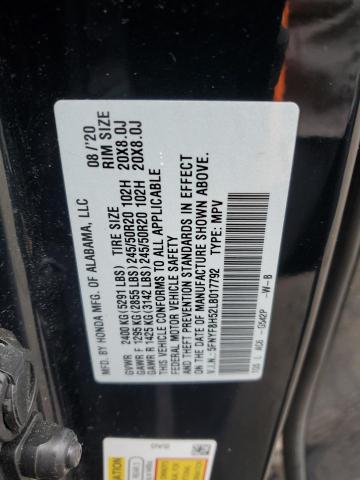 5FNYF8H52LB017792 - 2020 HONDA PASSPORT EXL BLACK photo 12