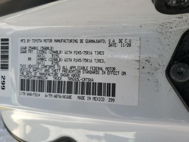 3TYRX5GN7MT008234 - 2021 TOYOTA TACOMA ACCESS CAB WHITE photo 12