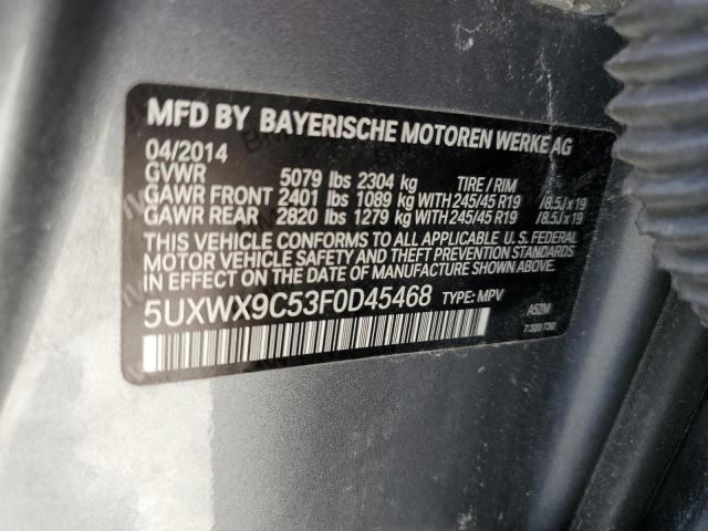 5UXWX9C53F0D45468 - 2015 BMW X3 XDRIVE28I GRAY photo 12