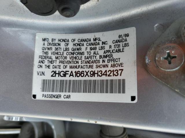 2HGFA166X9H342137 - 2009 HONDA CIVIC LX-S Արծաթագույն լուսանկար 12