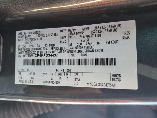 1FTEW1CP4KFD34437 - 2019 FORD F150 SUPERCREW GRAY photo 12