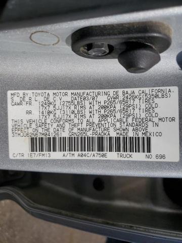 3TMJU62N67M041261 - 2007 TOYOTA TACOMA DOUBLE CAB PRERUNNER SILVER photo 12