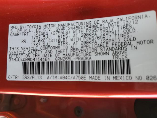 3TMJU4GN8DM144464 - 2013 TOYOTA TACOMA DOUBLE CAB PRERUNNER RED photo 13