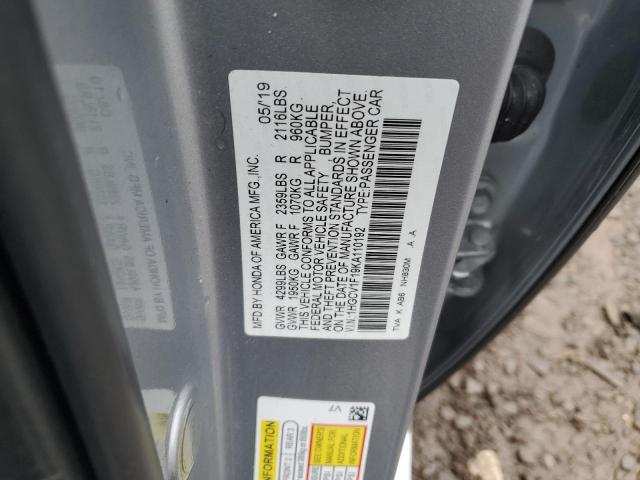 1HGCV1F19KA110192 - 2019 HONDA ACCORD LX SILVER photo 12