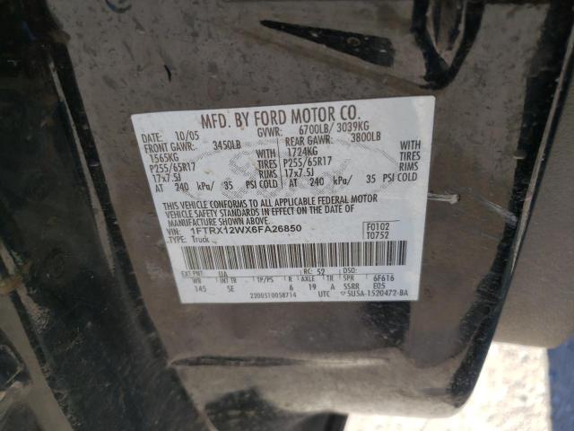 1FTRX12WX6FA26850 - 2006 FORD F150 BLACK photo 12