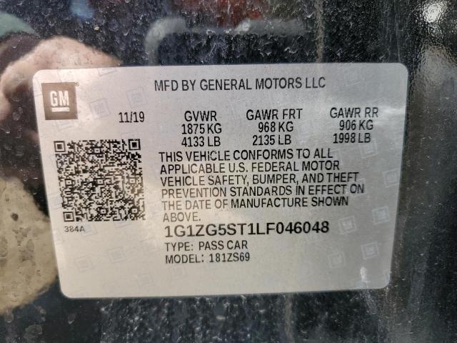 1G1ZG5ST1LF046048 - 2020 CHEVROLET MALIBU RS შავი ფოტო 12