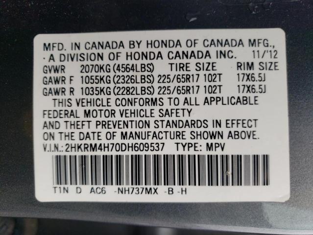 2HKRM4H70DH609537 - 2013 HONDA CR-V EXL GRAY photo 13