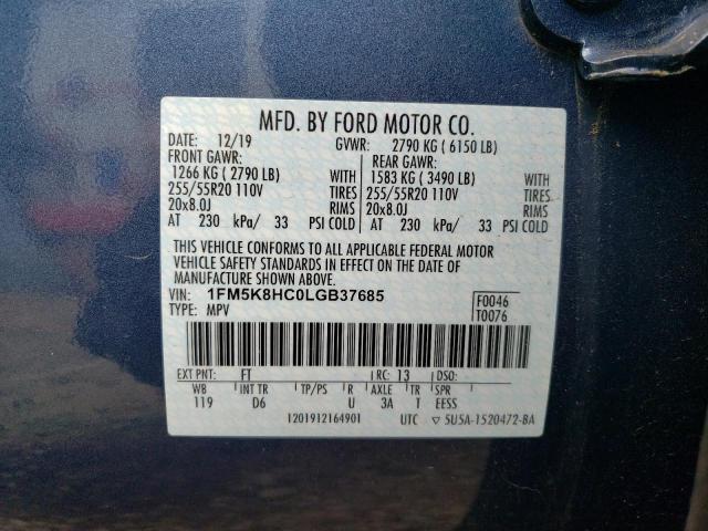 1FM5K8HC0LGB37685 - 2020 FORD EXPLORER PLATINUM BLUE photo 13