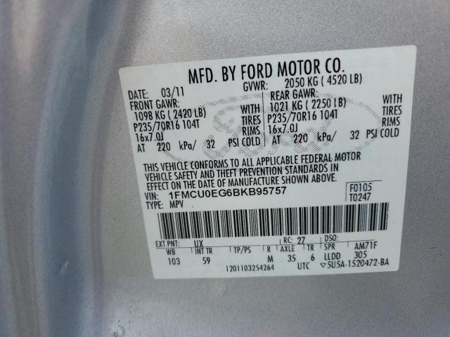 1FMCU0EG6BKB95757 - 2011 FORD ESCAPE LIMITED SILVER photo 14