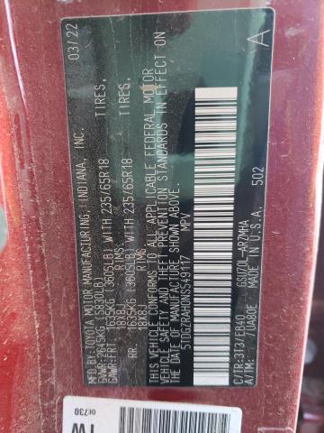 5TDGZRAH0NS549117 - 2022 TOYOTA HIGHLANDER XLE RED photo 12