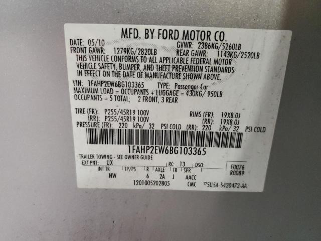 1FAHP2EW6BG103365 - 2011 FORD TAURUS SEL SILVER photo 13