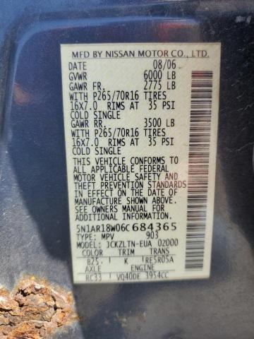 5N1AR18W06C684365 - 2006 NISSAN PATHFINDER LE ლურჯი ფოტო 12