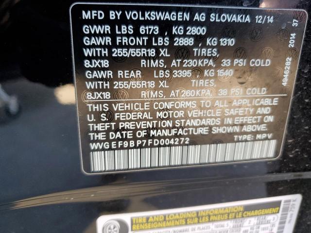 WVGEF9BP7FD004272 - 2015 VOLKSWAGEN TOUAREG V6 BLACK photo 13