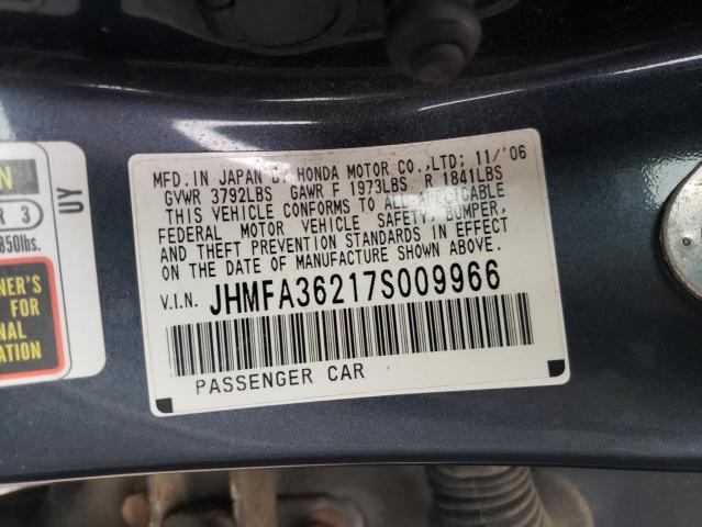 JHMFA36217S009966 - 2007 HONDA CIVIC HYBRID BLUE photo 12