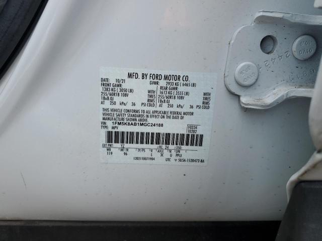 1FM5K8AB1MGC24188 - 2021 FORD EXPLORER POLICE INTERCEPTOR WHITE photo 13
