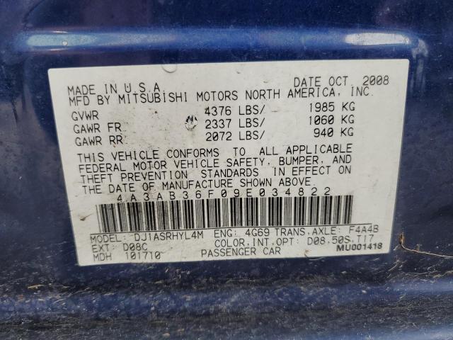 4A3AB36F09E034822 - 2009 MITSUBISHI GALANT ES BLUE photo 12