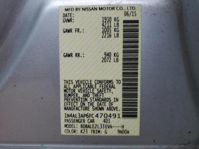 1N4AL3AP6FC470491 - 2015 NISSAN ALTIMA 2.5 SILVER photo 12