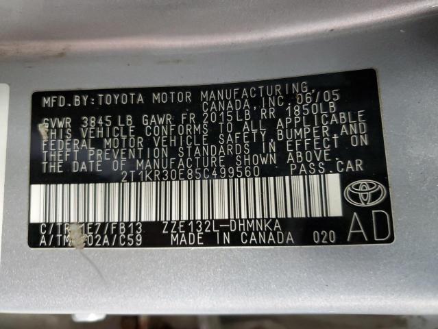 2T1KR30E85C499560 - 2005 TOYOTA COROLLA MA XR SILVER photo 12