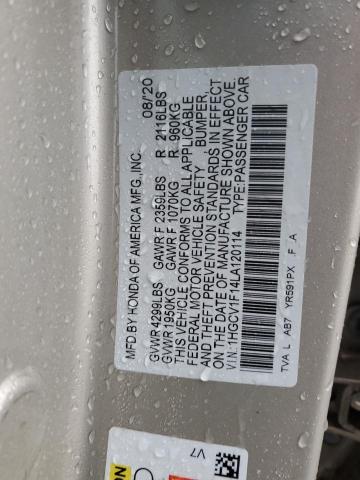 1HGCV1F14LA120114 - 2020 HONDA ACCORD LX CREAM photo 12