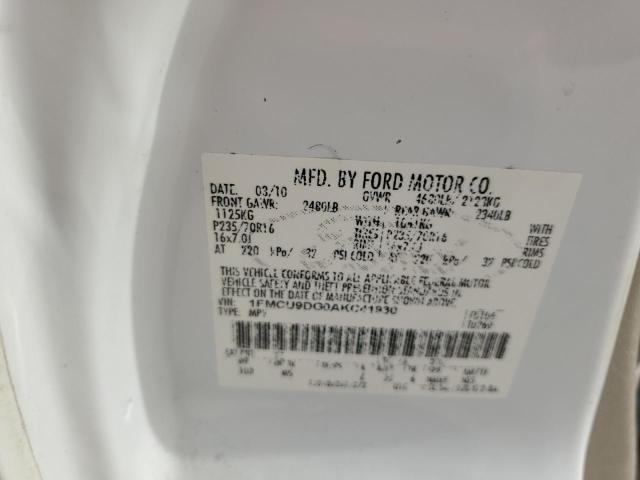 1FMCU9DG0AKC41930 - 2010 FORD ESCAPE XLT WHITE photo 12