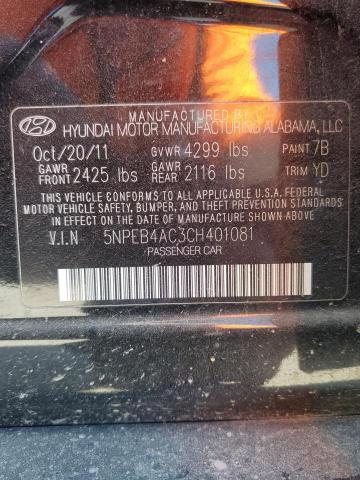 5NPEB4AC3CH401081 - 2012 HYUNDAI SONATA GLS BLACK photo 13