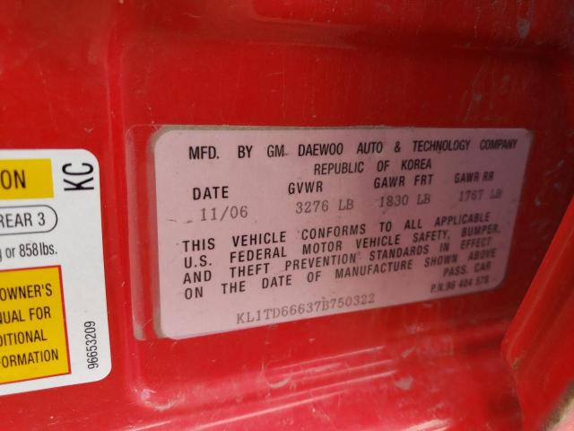 KL1TD66637B750322 - 2007 CHEVROLET AVEO BASE Qırmızı foto 12