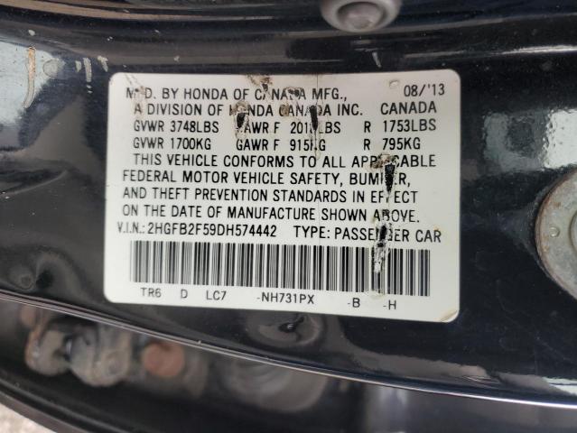 2HGFB2F59DH574442 - 2013 HONDA CIVIC LX BLACK photo 12