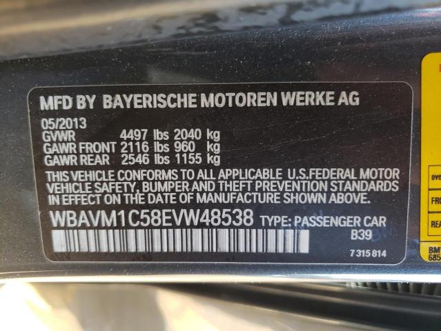 WBAVM1C58EVW48538 - 2014 BMW X1 SDRIVE28I GRAY photo 12