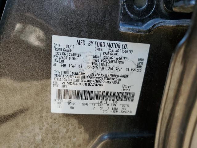 2FMDK4JC0BBA74205 - 2011 FORD EDGE SEL GRAY photo 12