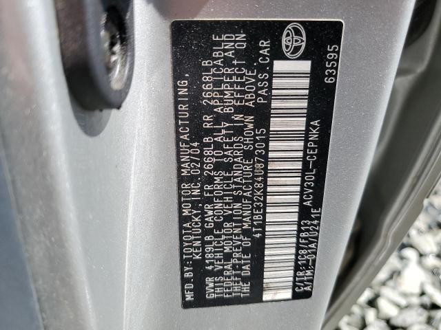 4T1BE32K84U873015 - 2004 TOYOTA CAMRY LE SILVER photo 12