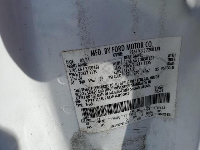 1FTFX1ET8BFA99083 - 2011 FORD F150 SUPER CAB WHITE photo 12