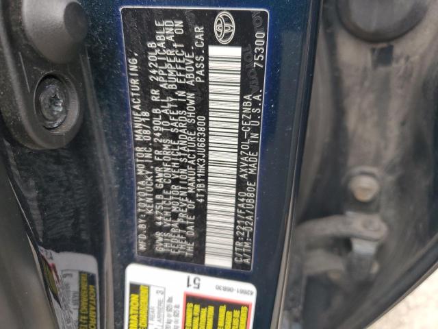 4T1B11HK3JU663800 - 2018 TOYOTA CAMRY L BLUE photo 12