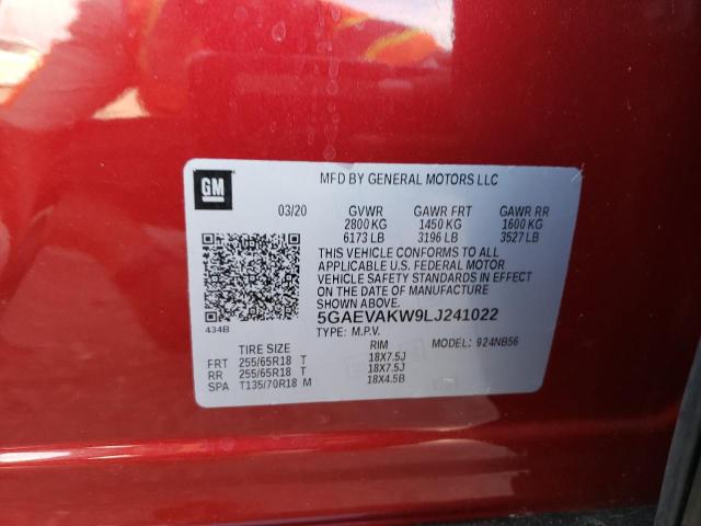 5GAEVAKW9LJ241022 - 2020 BUICK ENCLAVE ESSENCE RED photo 14